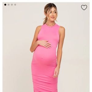 Pink Basic Ruched Maternity Midi Dress